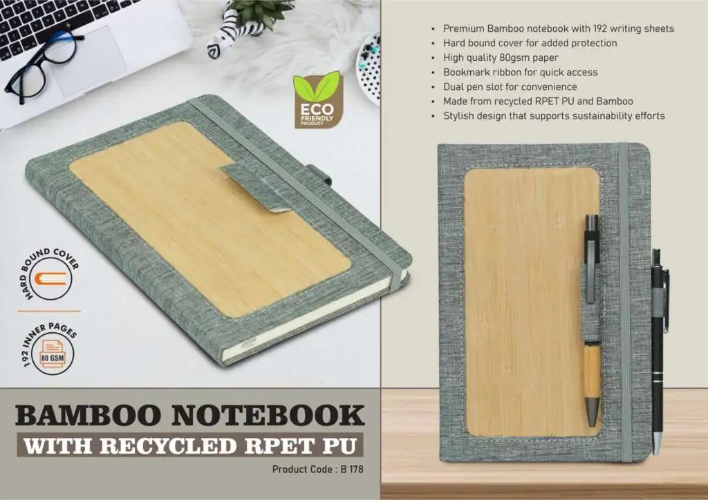 Bamboo Notebook with Recycled RPET PU bamboo notebook with rpet pu cover