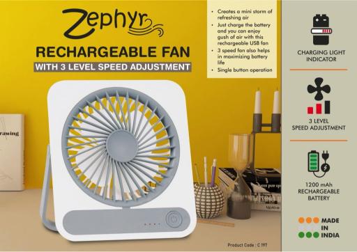 Rechargeable Fan with 3 Level Speed Adjustment portable desk rechargeable fan