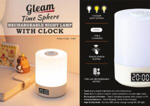 Soft Touch Rechargeable Night Lamp with Clock
