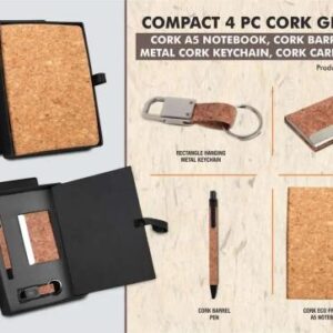 Premium 4 PC Cork Gift Set with A5 Notebook, Pen, Keychain and Card Holder