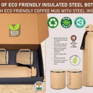 Eco-friendly insulated steel bottle set with wheat fiber coffee mugs in gift box – Chardikala Promotional Products in India