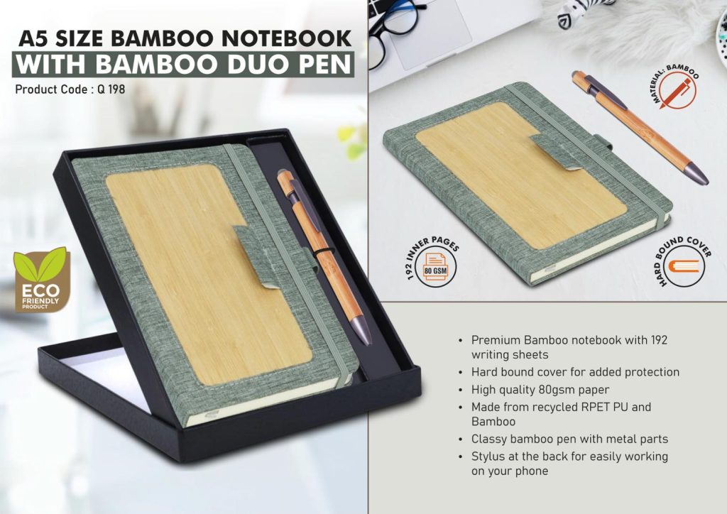 A5 Bamboo Notebook with Bamboo Duo Pen eco friendly a5 bamboo notebook with bamboo pen